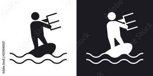 Kitesurf sign icons in solid black and white collection