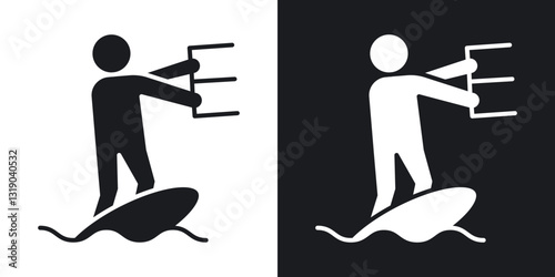 Kitesurf sign icons in solid black and white collection