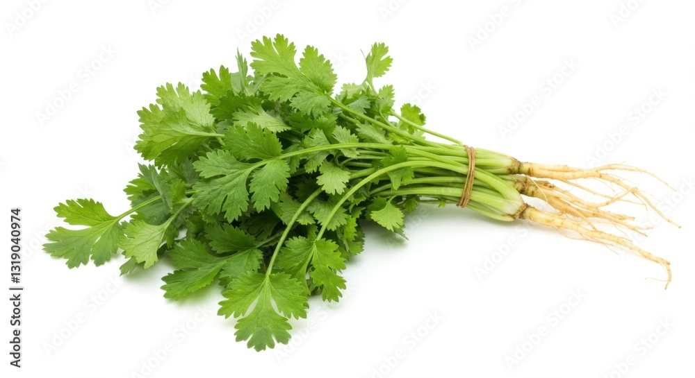 Fresh Cilantro with Roots Isolated on White Fresh Cilantro with Roots Isolated on White