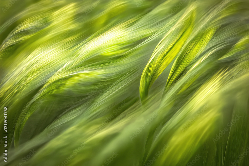 Fototapeta premium field of lush green grass or barley, with a focus on the natural movement and texture created by the wind.