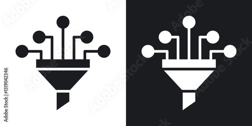 Funneling data icons in solid black and white collection