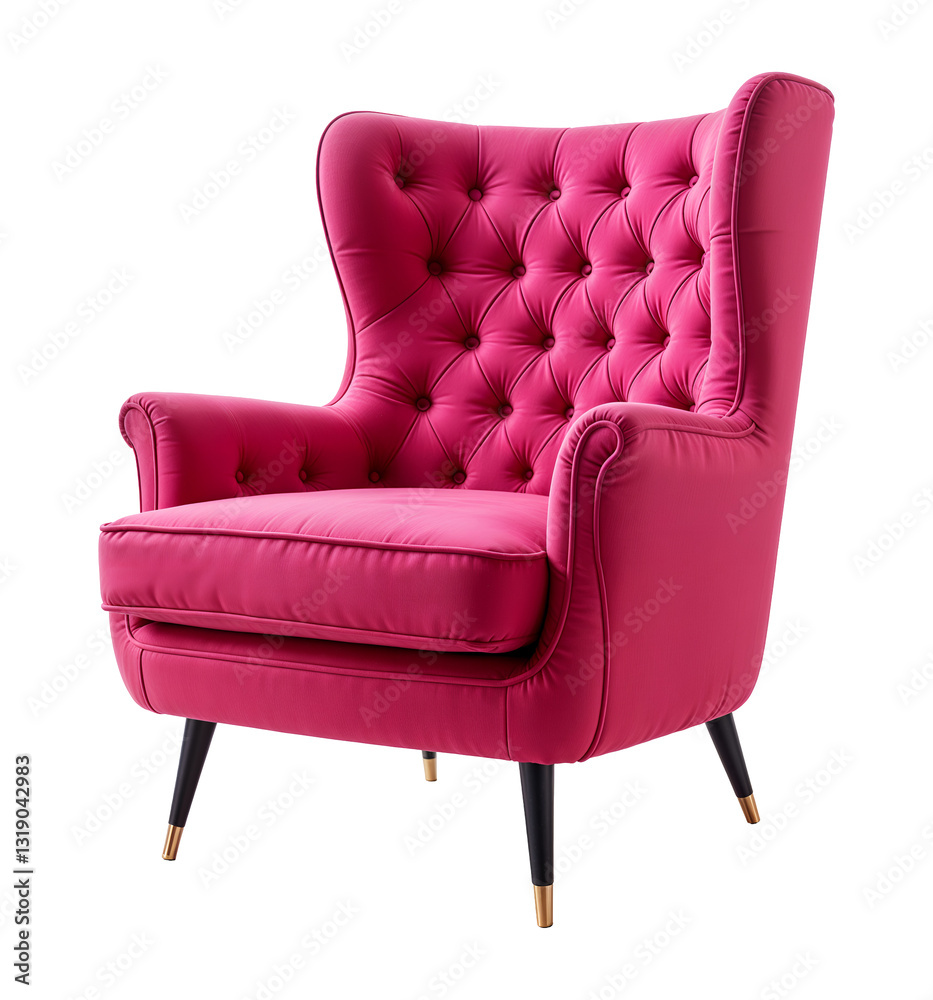 Pink suede high back chair with carriage tie, isolated on transparent background, png Pink suede high back chair with carriage tie, isolated on transparent background, png