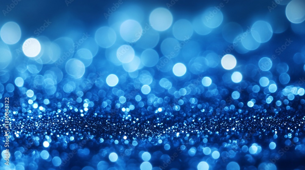 Vibrant blue bokeh effect, shimmering abstract background with soft light spots, ideal for tech, design, or holiday themes.