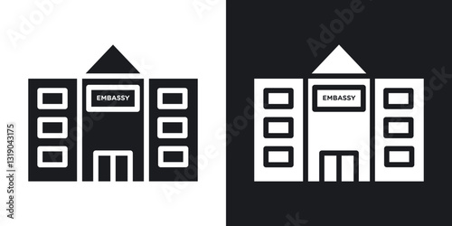 Embassy icons in solid black and white collection