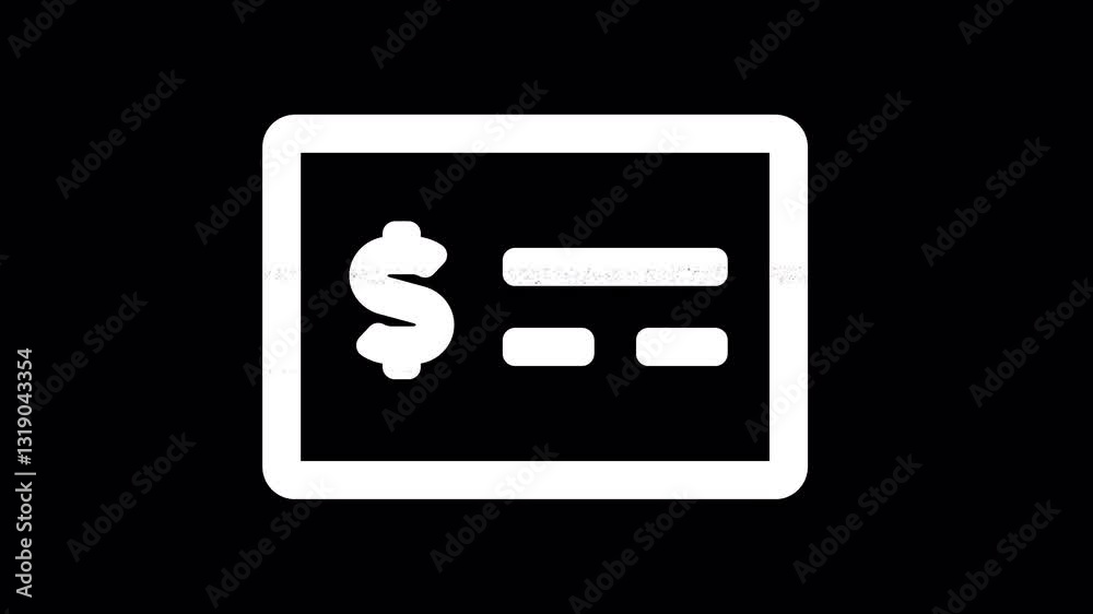 Icon money check dollar is distorted. Glitch. Noise, chromatic aberration, geometric distortion. Transparent background, looped. In-Out looped. Alpha BW at the end Icon money check dollar is distorted. Glitch. Noise, chromatic aberration, geometric distortion. Transparent background, looped. In-Out looped. Alpha BW at the end