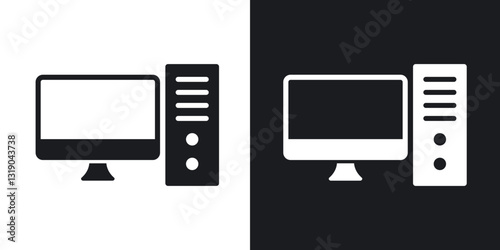 Desktop computer icons in solid black and white collection