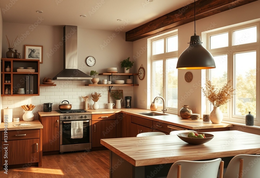 Fototapeta premium Cozy kitchen interior with modern appliances