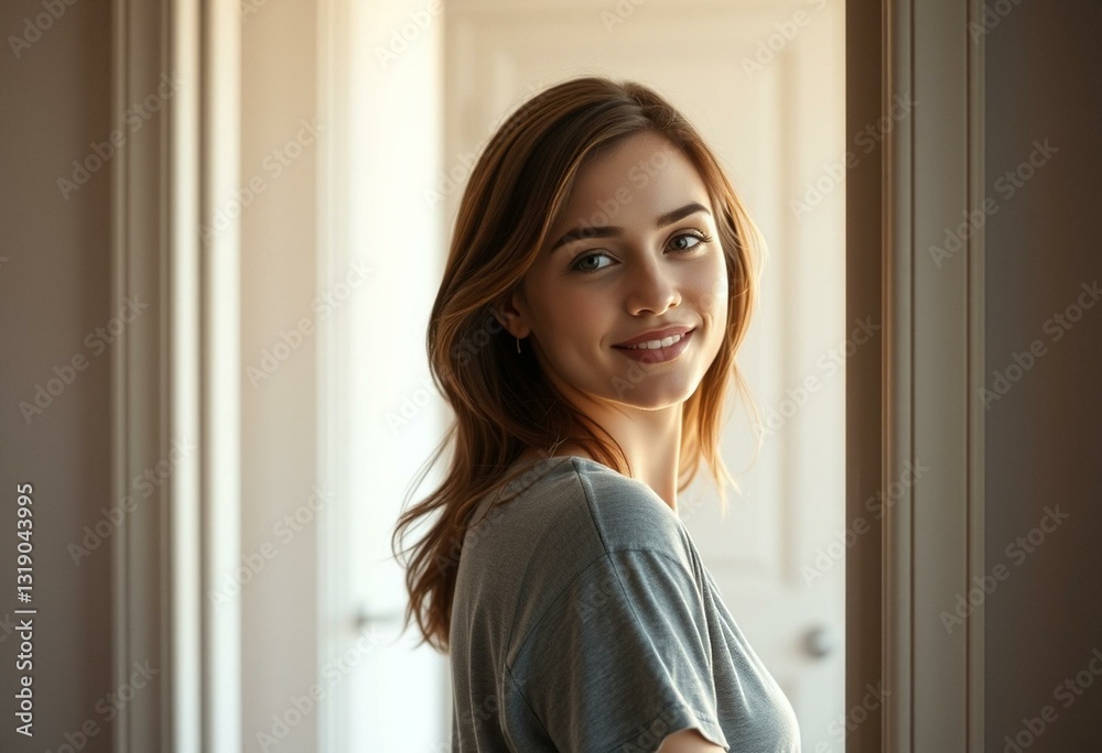 Female portrait in doorway with natural light Female portrait in doorway with natural light
