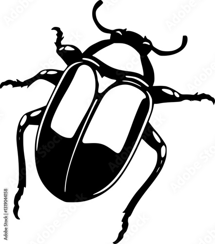 A detailed monochrome black and white beetle illustration in minimalist style for nature wildlife insect biology art print design decor education science entomology