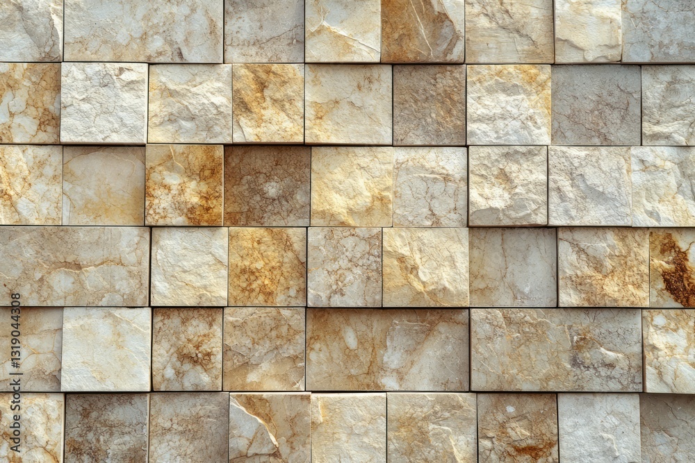Fototapeta premium Textured beige stone tile pattern with subtle marble finish. AI generative