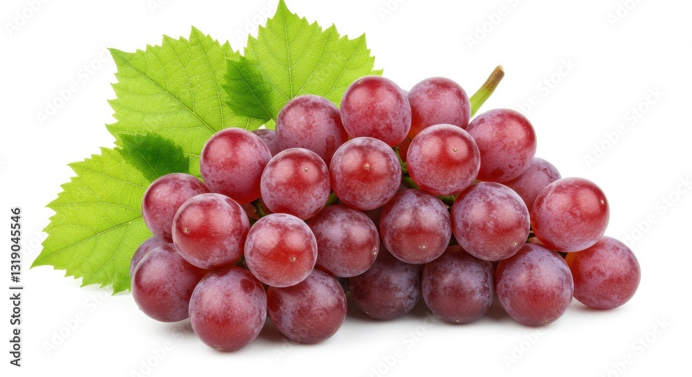 Obraz premium Close-up of Purple Grapes with Leaves on White Background