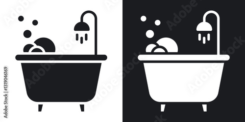 Bathtube icons in solid black and white collection