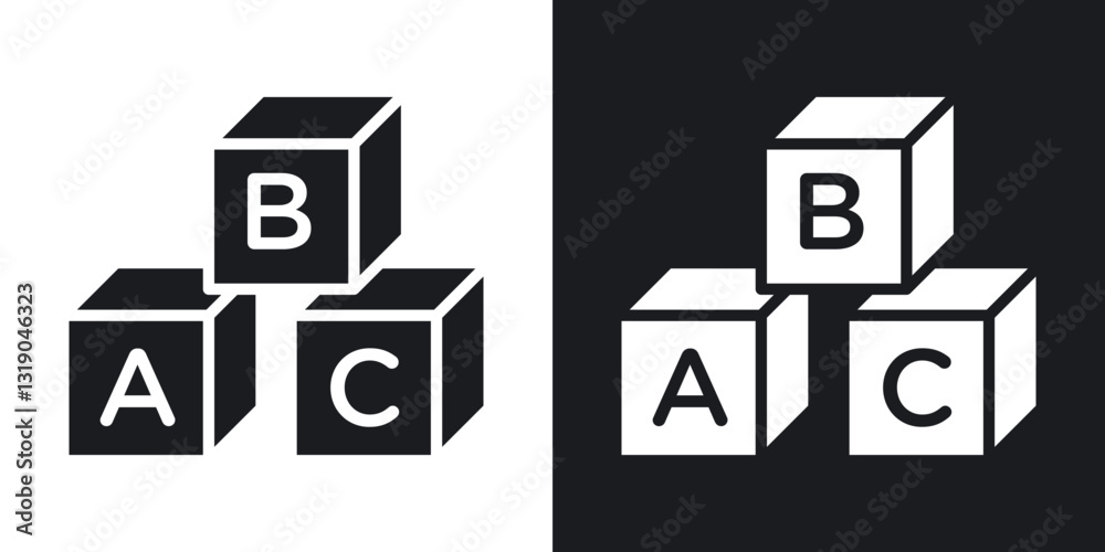 Baby ABC cubes icons in solid black and white collection