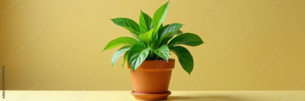 Vibrant green hosta in terracotta pot, isolated , indoor plant, botany Vibrant green hosta in terracotta pot, isolated , indoor plant, botany