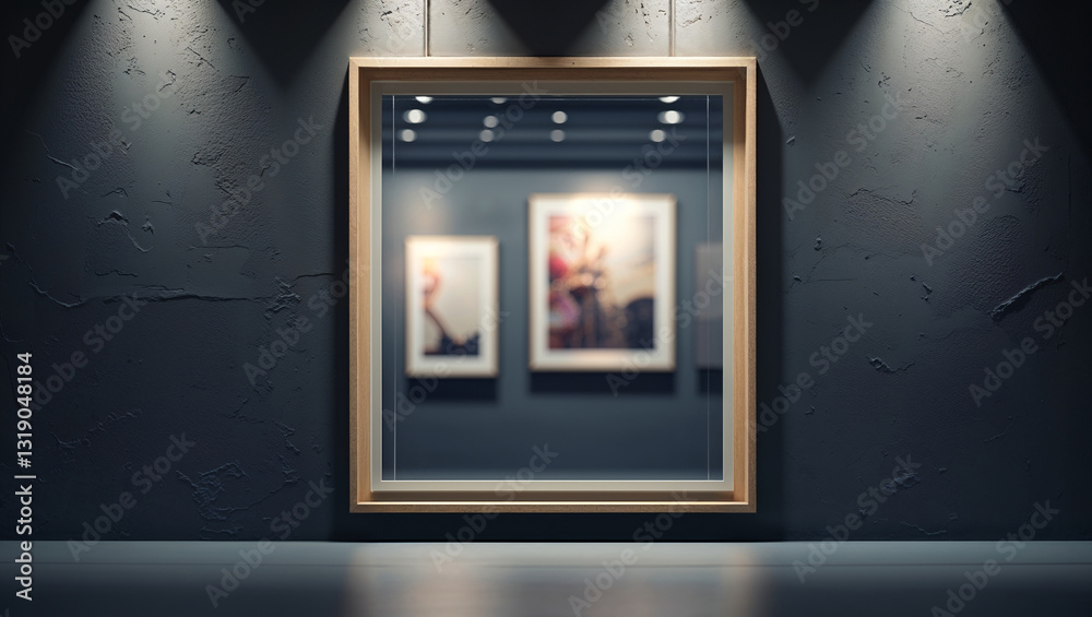 Modern Art Gallery Empty Frame Mockup on Dark Wall Modern Art Gallery Empty Frame Mockup on Dark Wall