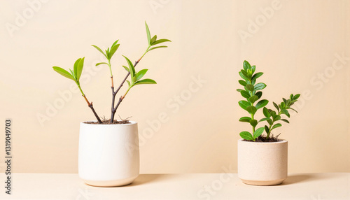 Contrasting healthy and damaged plants on pastel background, symbolism of growth photo