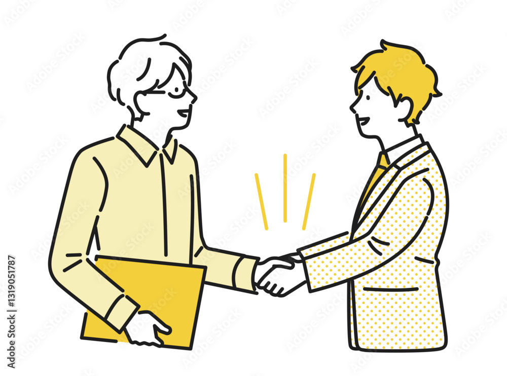 イラスト素材：握手をするビジネスパーソンとクライアント