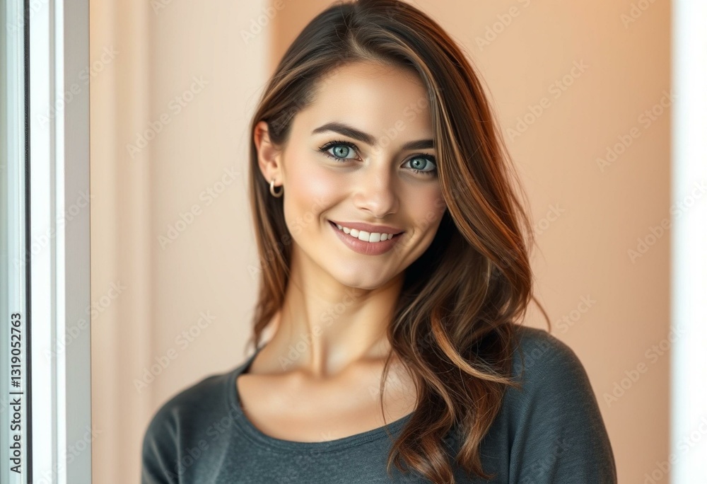 Serene female portrait in a window