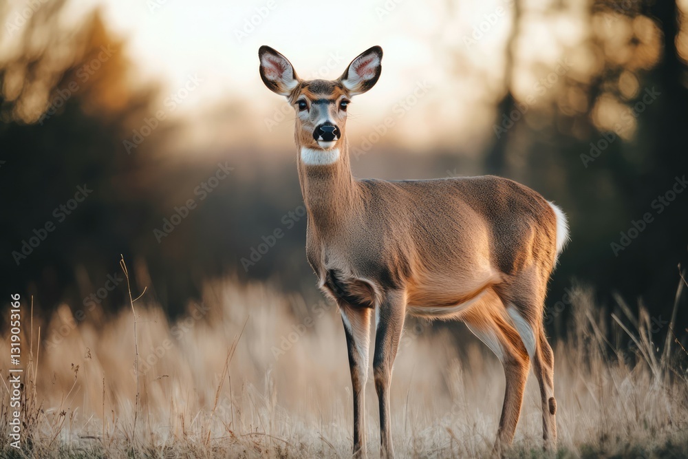 Young deer in sunlit forest clearing. Artificial Intelligence Young deer in sunlit forest clearing. Artificial Intelligence