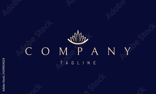 Vector golden logo with an abstract image of a bowl with a lotus flower.