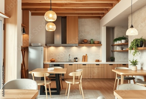 Wallpaper Mural Cozy kitchen interior with warm lighting Torontodigital.ca