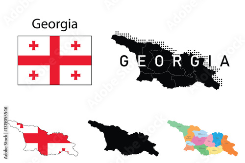 Georgia flag and map illustration vector.