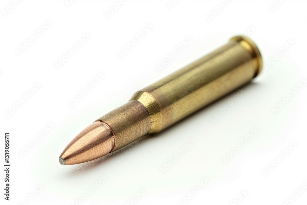 Brass bullet on white background. Artificial intelligence image Brass bullet on white background. Artificial intelligence image