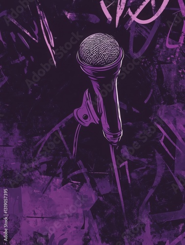 Stylish Purple Microphone on Abstract Grunge Background, Symbolizing Music, Performance, and Passion. Ideal for Music Posters, Concert Flyers, Podcast Branding, and Audio Websites.