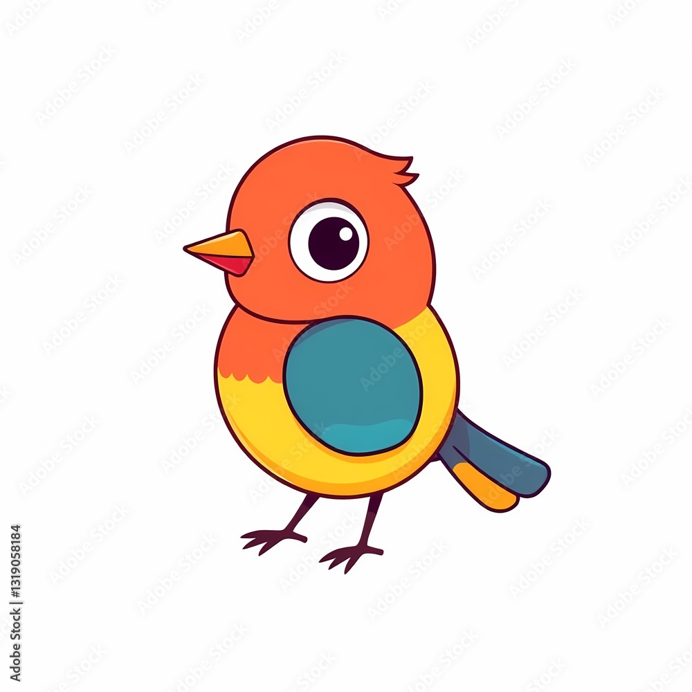 Fototapeta premium Cheerful Cartoon Bird: A vibrant illustration of a cute cartoon bird, with bright colors and a friendly expression, perfect for children's designs and nature-themed projects.