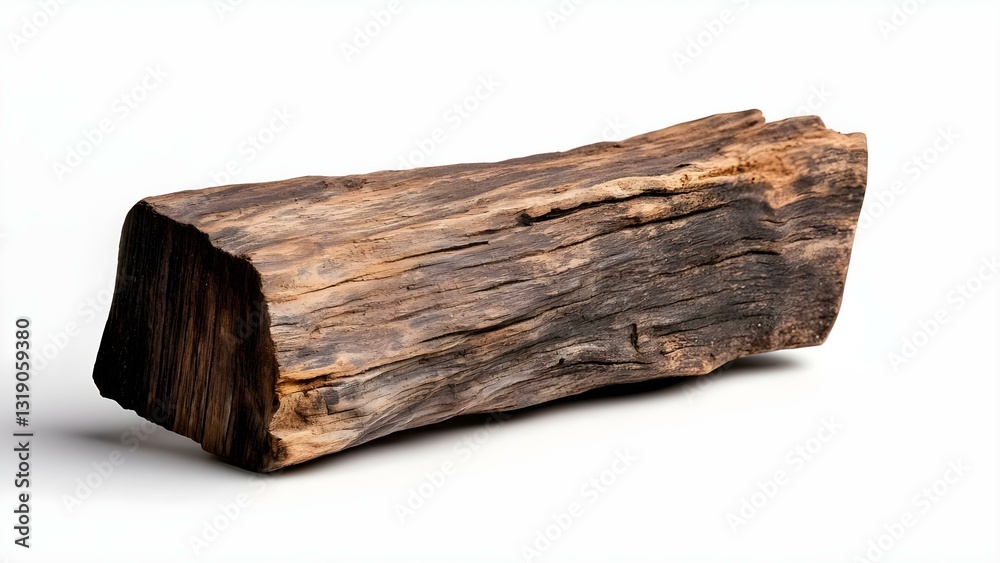 Fototapeta premium A piece of weathered wood with a rough texture and muted colors. It has a natural, rustic appearance. Concept Weathered Wood Texture, Rustic Aesthetics, Natural Colors, Outdoor Decor