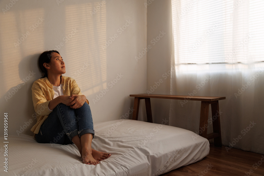 Depressed young asian woman with mental health problem in mind need crucial treatment from overthinking fatigue girl, disruptive thought, dissocial, anxiety and mental health disorders. Depressed young asian woman with mental health problem in mind need crucial treatment from overthinking fatigue girl, disruptive thought, dissocial, anxiety and mental health disorders.