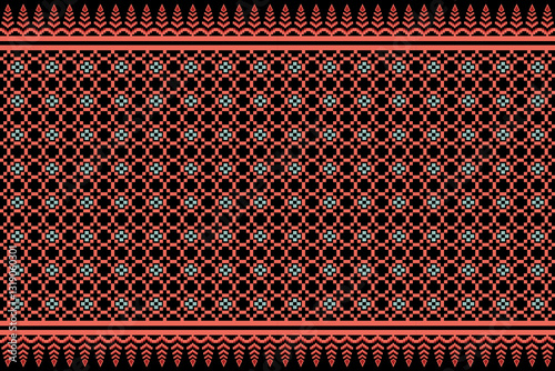 Vintage cross stitch traditional ethnic pattern.floral pixel art embroidery. Elegance background abstract Aztec beautiful seamless pattern for fabric,cloth,dress,carpet,curtain,sarong,batik.