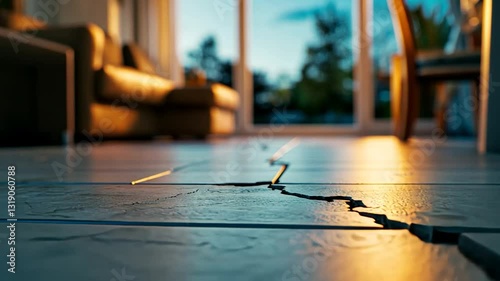 Damaged floor, crack in the interior