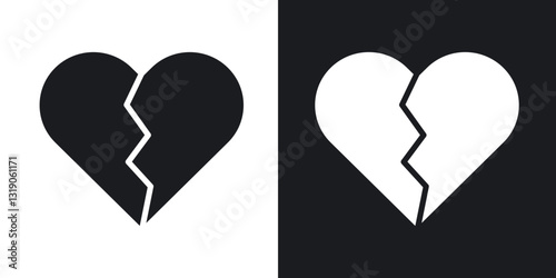 Broken heart icons in solid black and white collection
