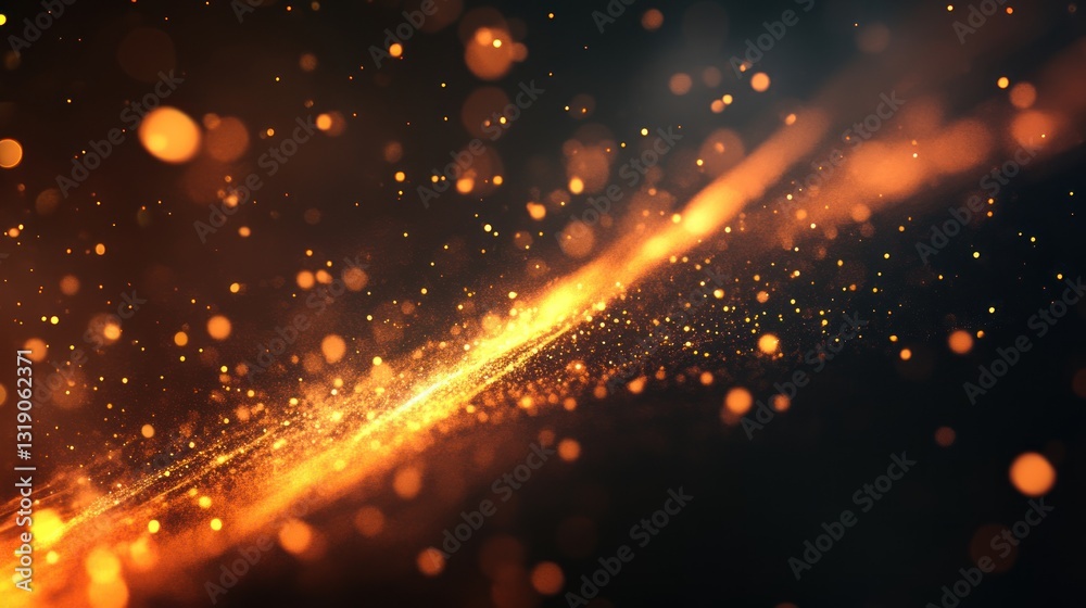 Fototapeta premium Glowing orange particles streak across a dark background, creating a dynamic and energetic abstract effect.