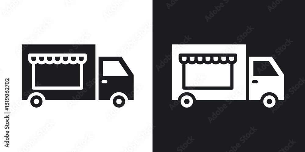 Food truck icons in solid black and white collection Food truck icons in solid black and white collection