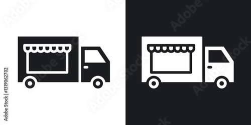 Food truck icons in solid black and white collection