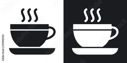 Hot coffee cup icons in solid black and white collection