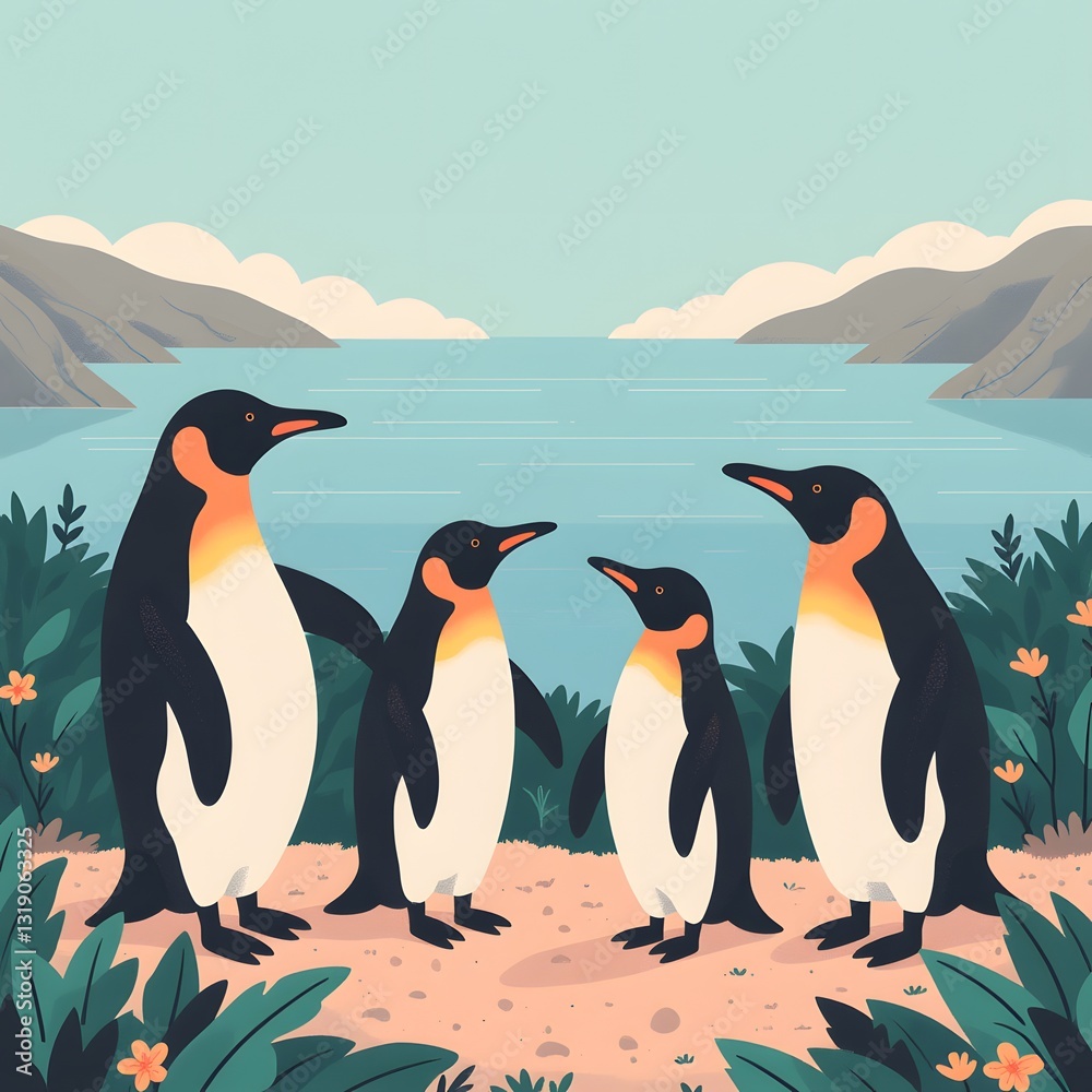 Obraz premium a family of penguins in matching suits