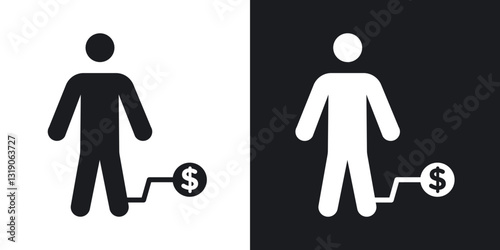 Man with debt icons in solid black and white collection