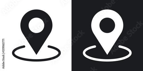 Map marker icons in solid black and white collection