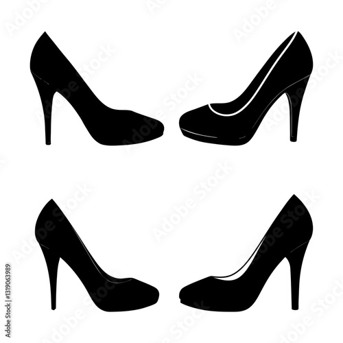 Hand Drawn High Heel Shoes Black Silhouette Collection Vector Design