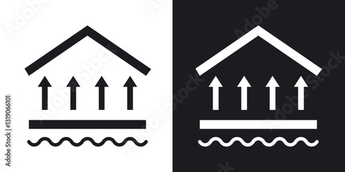 Underfloor heating icons in solid black and white collection