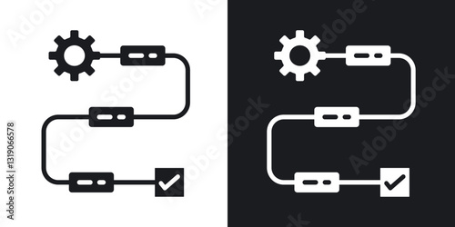 Workflow process icons in solid black and white collection