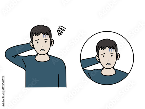 困った表情をする若い男性のイラスト