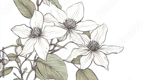 Charming Hand - Drawn Clematis Floral Illustration: A Delicate Artwork