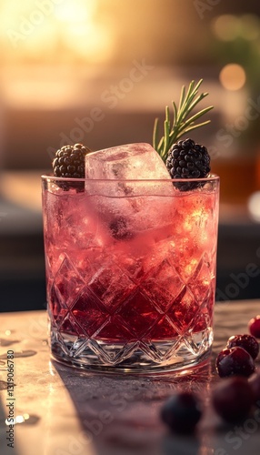 artisan blackberry rosemerry smash cocktail in glass