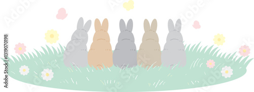 後ろ姿のウサギたち