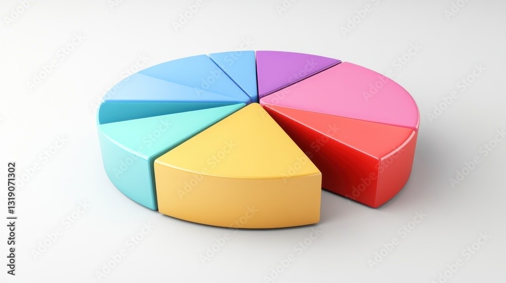 Obraz premium Colorful 3D Pie Chart: Data Visualization, Statistics, Business, Finance, Marketing