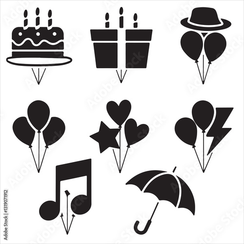 set of vector hot air, party balloons silhouettes	